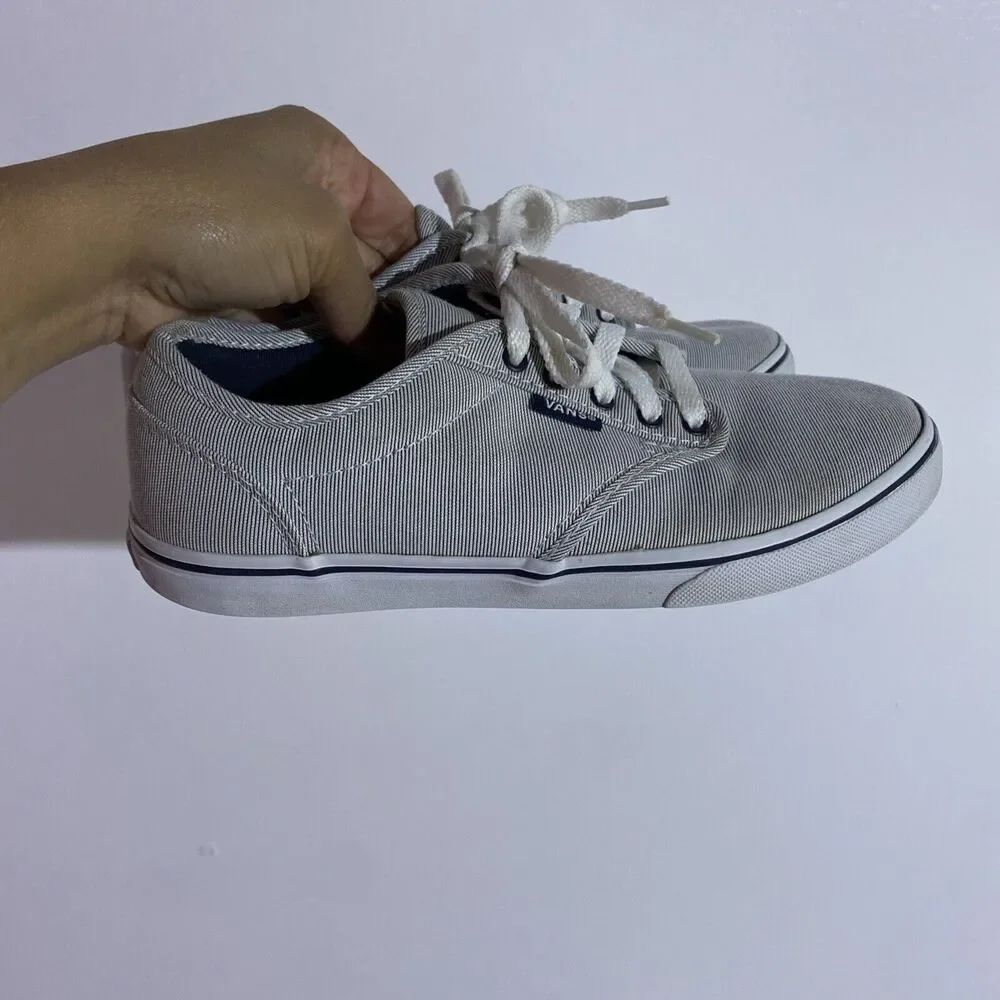 VANS Sneakers Womens 6 Blue‎ White Grey Pinstripes Atwood Classic Low Casual